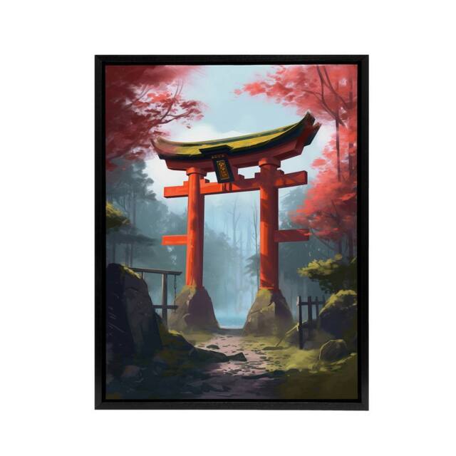 "Artery8 Japanese Torii Gate in Forest Landscape Framed Canvas Wall Art Print - Size: W12"" x H16""" - image 1
