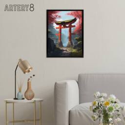 "Artery8 Japanese Torii Gate in Forest Landscape Framed Canvas Wall Art Print - Size: W12"" x H16""" - thumbnail 3