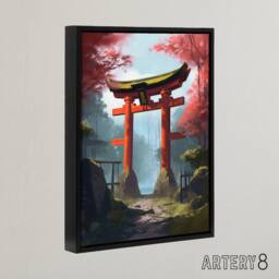 "Artery8 Japanese Torii Gate in Forest Landscape Framed Canvas Wall Art Print - Size: W12"" x H16""" - thumbnail 2