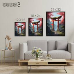 "Artery8 Japanese Torii Gate in Forest Landscape Framed Canvas Wall Art Print - Size: W12"" x H16""" - thumbnail 4