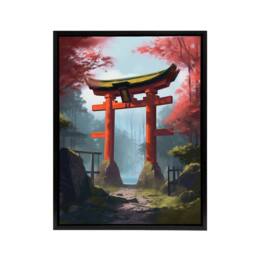 "Artery8 Japanese Torii Gate in Forest Landscape Framed Canvas Wall Art Print - Size: W12"" x H16""" - thumbnail 1