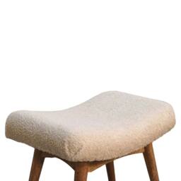 Wyld Haus Olbia Bouclé Curved Bench Cream Cotton Mango Wood Legs in Beige - thumbnail 7