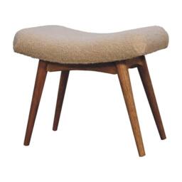 Wyld Haus Olbia Bouclé Curved Bench Cream Cotton Mango Wood Legs in Beige - thumbnail 3