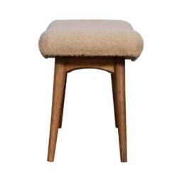 Wyld Haus Olbia Bouclé Curved Bench Cream Cotton Mango Wood Legs in Beige - thumbnail 9