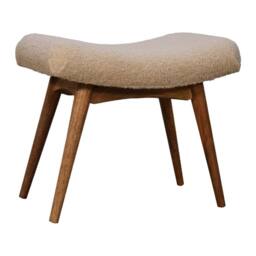 Wyld Haus Olbia Bouclé Curved Bench Cream Cotton Mango Wood Legs in Beige - thumbnail 4