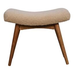 Wyld Haus Olbia Bouclé Curved Bench Cream Cotton Mango Wood Legs in Beige - thumbnail 2