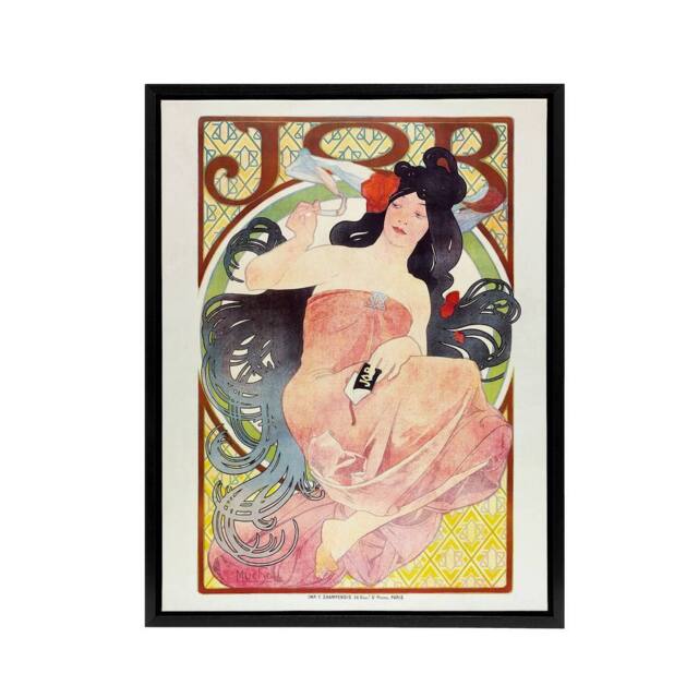 "Artery8 Art Nouveau Vintage Job Paper Advert Framed Canvas Wall Art Print Mucha - Size: W12"" x H16""" - image 1