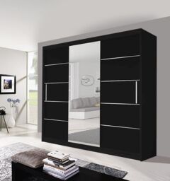 OLYMPIA FURNITURE Oslo 250cm Sliding Mirror Door Wardrobe With Hanging Rails & Shelves Available In 3 Colour in Black - thumbnail 1