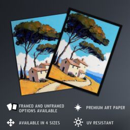 "Artery8 Holiday Cottage By Sea Coastal Spain Painting Framed Art Print in Blue - Size: W12"" x H16""" - thumbnail 2