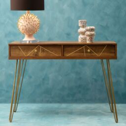 Orsina Compact & Versatile Console Table, Ample Storage Metallic Furniture, Timeless Design Hallway Table in Natural