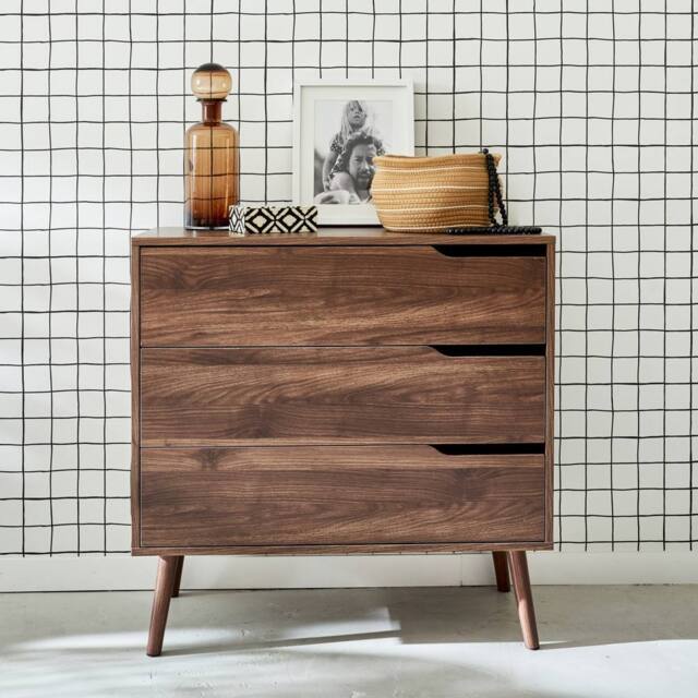 sweeek 3-drawer chest with walnut wood effect in Dark Brown - image 1