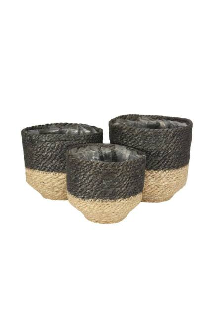KDMD Jute Basket with Liner Natural & Grey Set of 3 in Black - image 1
