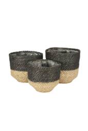 KDMD Jute Basket with Liner Natural & Grey Set of 3 in Black - thumbnail 1