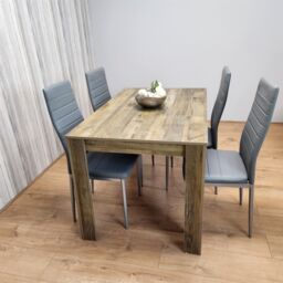 KOSY KOALA Rustic Effect Wood Dining Table Set with 4 Grey Faux Leather Chairs Modern Dining Room Furniture in Brown - thumbnail 2