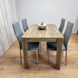 KOSY KOALA Rustic Effect Wood Dining Table Set with 4 Grey Faux Leather Chairs Modern Dining Room Furniture in Brown - thumbnail 7
