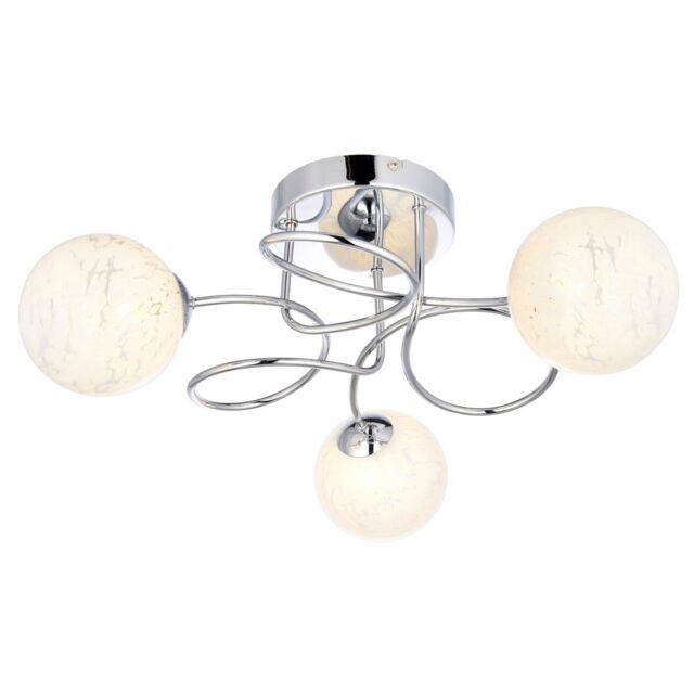 Loops Polished Chrome Semi Flush Ceiling Light & Confetti Glass Shades Multi Arm Lamp in Clear - image 1