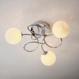 Loops Polished Chrome Semi Flush Ceiling Light & Confetti Glass Shades Multi Arm Lamp in Clear - thumbnail 3