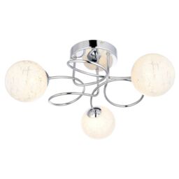 Loops Polished Chrome Semi Flush Ceiling Light & Confetti Glass Shades Multi Arm Lamp in Clear - thumbnail 1