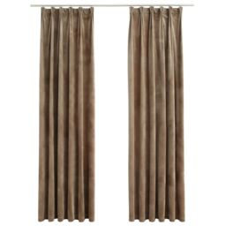 Berkfield Home Blackout Curtains 2 pcs with Hooks Velvet Beige 140x245 cm - thumbnail 2