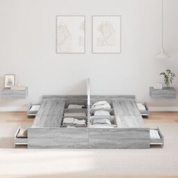 Berkfield Home Storage Bed Frame with Drawer with Headboard with Storage Grey sonoma 140 x 200 cm - thumbnail 4