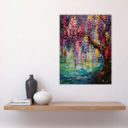"Artery8 Colourful Cascading Wisteria Over Riverbank Heavy Oil Painting Large Wall Unframed Art Poster Print Thick Paper 18X24 Inch - Size: W18"" x H24""" - thumbnail 4