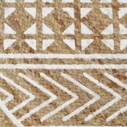 Berkfield Home Handmade Rug Jute with White Print 150 cm in Natural - Size: Medium - thumbnail 4