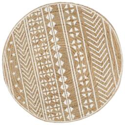 Berkfield Home Handmade Rug Jute with White Print 150 cm in Natural - Size: Medium - thumbnail 2