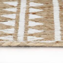 Berkfield Home Handmade Rug Jute with White Print 150 cm in Natural - Size: Medium - thumbnail 3