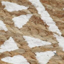 Berkfield Home Handmade Rug Jute with White Print 150 cm in Natural - Size: Medium - thumbnail 5