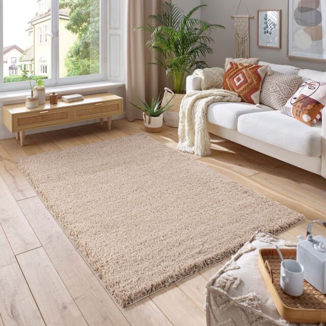Smart Living Soft Fluffy 5cm Thick Pile Shaggy Area Rugs for Living Room, Bedroom in Medium Beige - Size: 60 cm x 110 cm - image 1