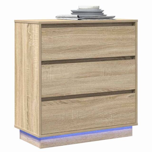 Berkfield Home Traditional Bedside Cabinet with LED Sonoma Oak 71x34, 5x75 cm Eng in Beige - image 1