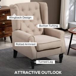 HOMCOM Accent Armchair Home Furniture Retro Tufted Club Wood Fabric, Beige - Size: 1 Seater - thumbnail 4