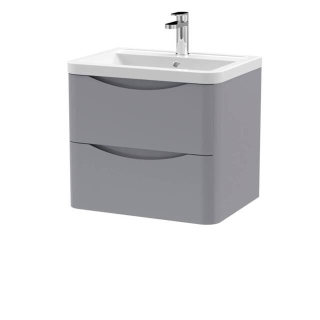 Balterley Dunwood 2 Drawer Wall Hung Vanity Basin Unit, Satin Grey, 600mm in Grey - image 1