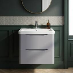 Balterley Dunwood 2 Drawer Wall Hung Vanity Basin Unit, Satin Grey, 600mm in Grey - thumbnail 5