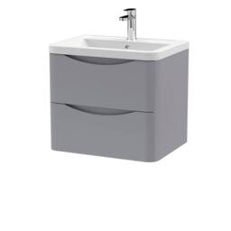 Balterley Dunwood 2 Drawer Wall Hung Vanity Basin Unit, Satin Grey, 600mm in Grey - thumbnail 1