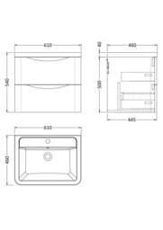 Balterley Dunwood 2 Drawer Wall Hung Vanity Basin Unit, Satin Grey, 600mm in Grey - thumbnail 4