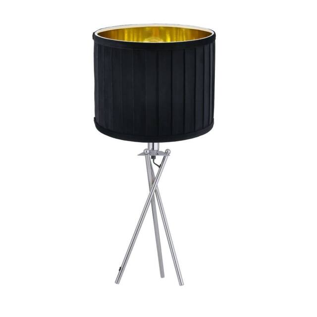 First Choice Lighting Sundance - Chrome Tripod Table Lamp with Black Pleated Velvet Shade in Silver - image 1