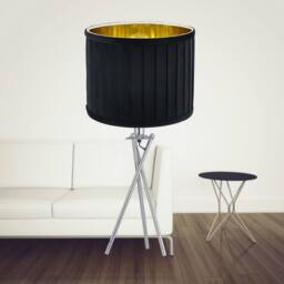 First Choice Lighting Sundance - Chrome Tripod Table Lamp with Black Pleated Velvet Shade in Silver - thumbnail 2