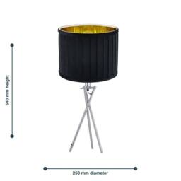 First Choice Lighting Sundance - Chrome Tripod Table Lamp with Black Pleated Velvet Shade in Silver - thumbnail 5
