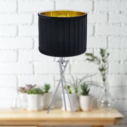 First Choice Lighting Sundance - Chrome Tripod Table Lamp with Black Pleated Velvet Shade in Silver - thumbnail 3