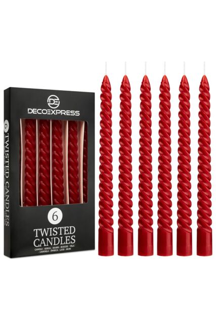 Deco Express 6 Hours Twisted Candles Pack of 6 in Red - Size: 6 Pack - image 1