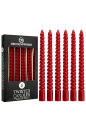 Deco Express 6 Hours Twisted Candles Pack of 6 in Red - Size: 6 Pack