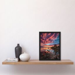Artery8 Atmospheric Sunset Clouds Over Mono Lake Lakeside Landscape Modern Watercolour Painting Artwork Framed Wall Art Print A4 in Black - thumbnail 2