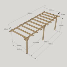 Rutland County Garden Furniture Ltd Wall Mounted Garden Pergola 3 Posts, Wood, L240 x W720 x H270cm, Brown - thumbnail 6