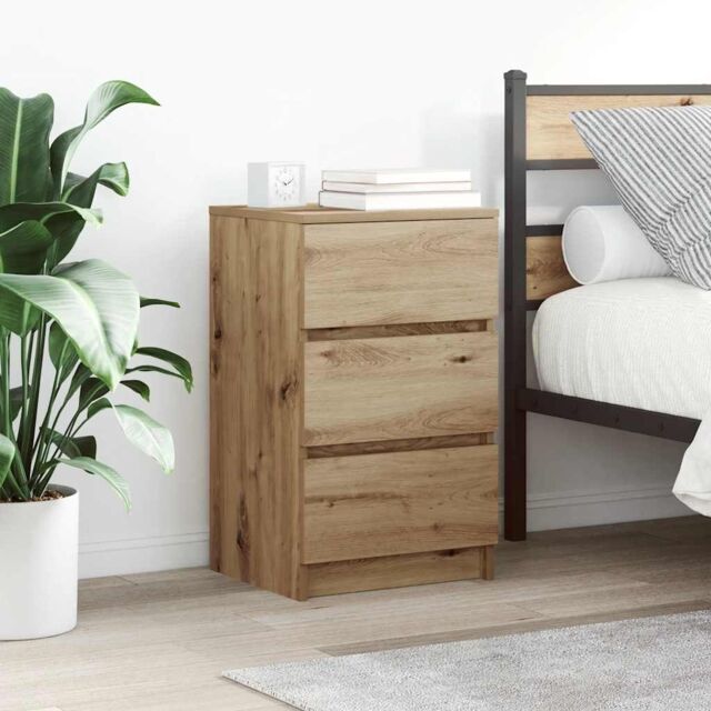 Berkfield Home Bedside Cabinet with 3 Drawers Artisan Oak 39x35x65 cm in Brown - Size: 39 x 35 x 65 cm - image 1