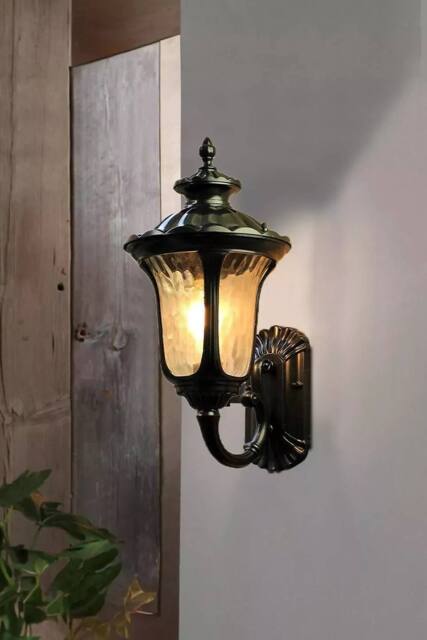 Living and Home Modern Waterproof Outdoor Wall Lamp with Bottom Glass Lantern in Black - image 1