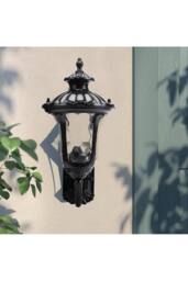 Living and Home Modern Waterproof Outdoor Wall Lamp with Bottom Glass Lantern in Black - thumbnail 5