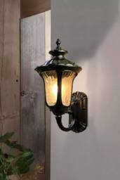 Living and Home Modern Waterproof Outdoor Wall Lamp with Bottom Glass Lantern in Black