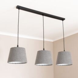ValueLights Rory Tapered Boucle Lamp Shade 3 Drop Bar Ceiling Diner Pendant Light in Grey - thumbnail 3