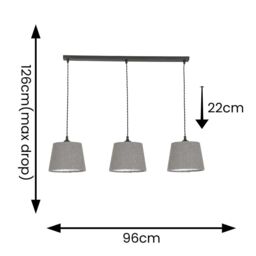 ValueLights Rory Tapered Boucle Lamp Shade 3 Drop Bar Ceiling Diner Pendant Light in Grey - thumbnail 7